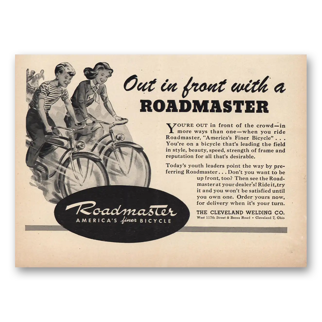 1946 Roadmaster Bicycles Out In Front Vintage Magazine Print Ad