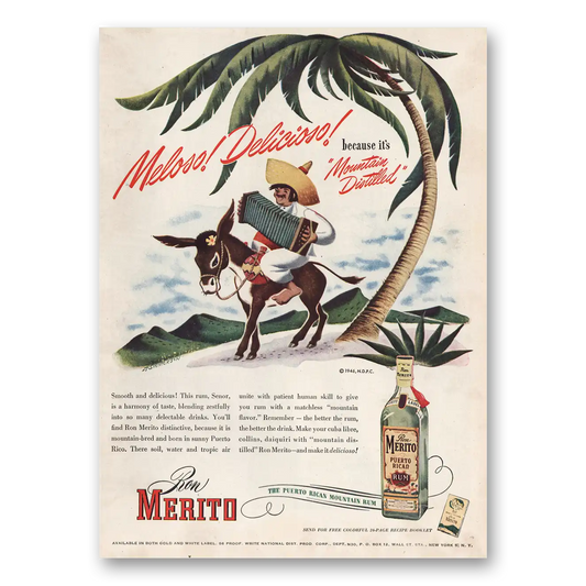 1946 Ron Merito Rum Meloso Delicioso Vintage Magazine Print Ad