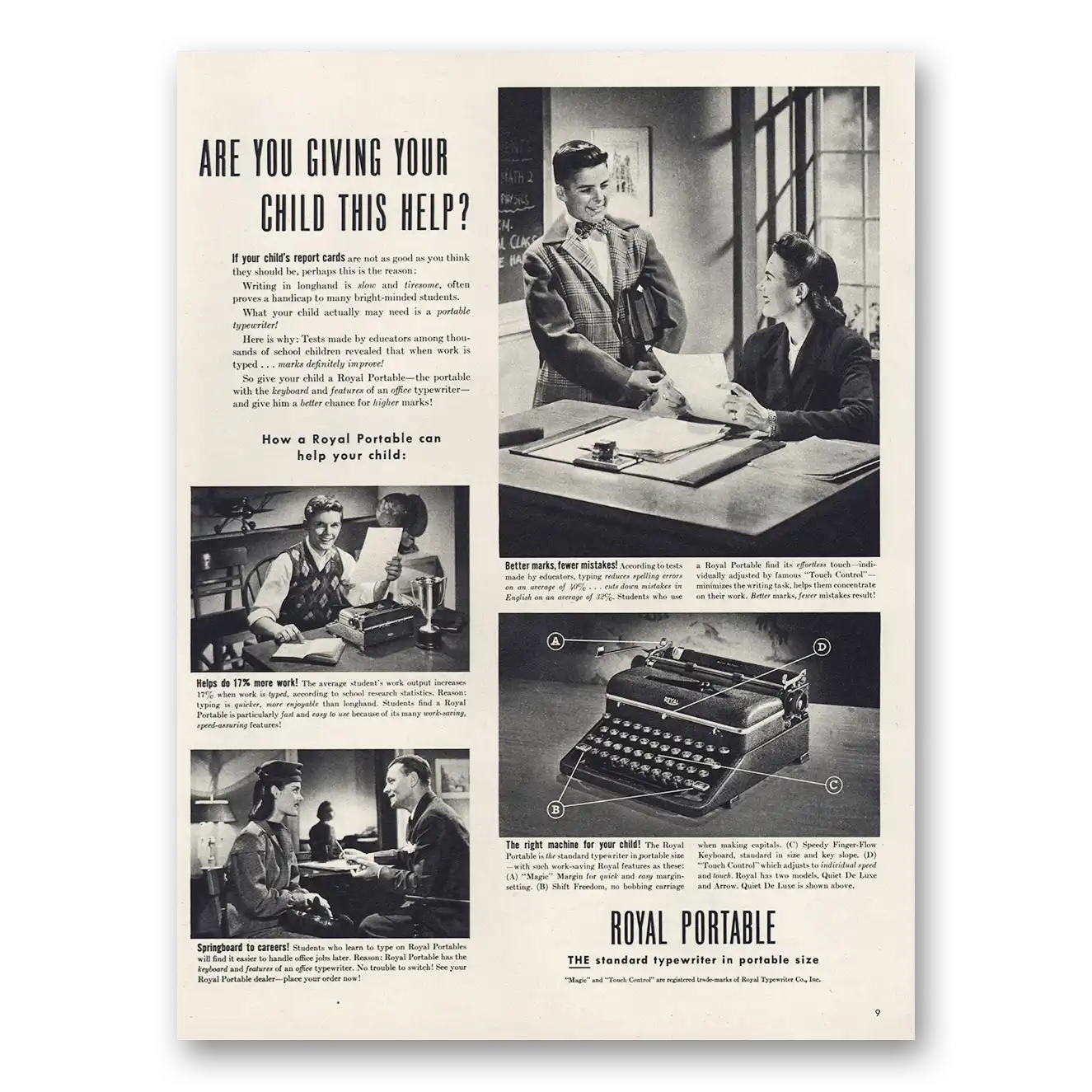 1946 Royal Typewriter Are You Giving Your Child This Help Vintage Magazine Print Ad