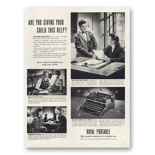 1946 Royal Typewriter Are You Giving Your Child This Help Vintage Magazine Print Ad