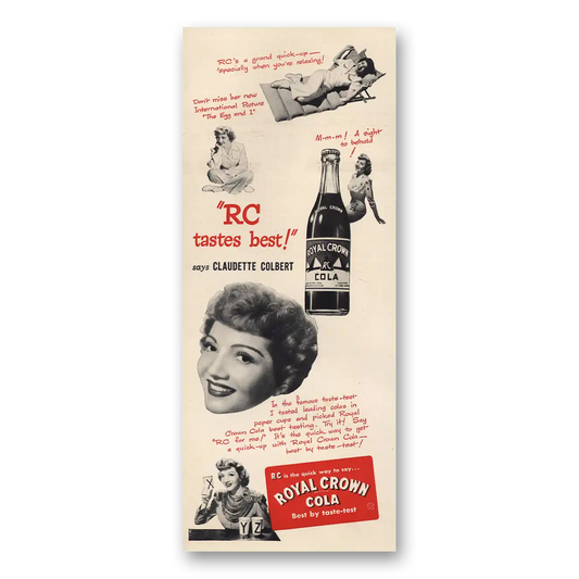 1946 Royal Crown Cola Claudette Colbert Vintage Magazine Print Ad