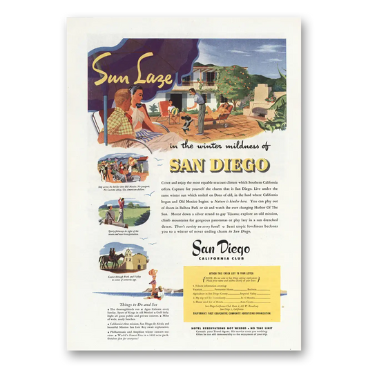 1946 San Diego California Sun Laze Vintage Magazine Print Ad