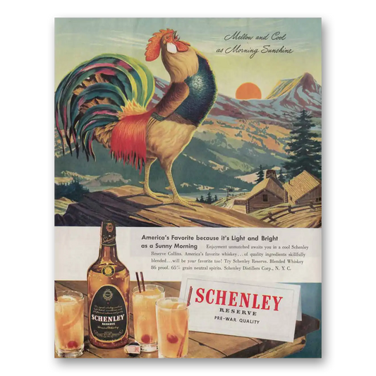 1946 Schenley Whiskey Rooster Pre War Quality Vintage Magazine Print Ad