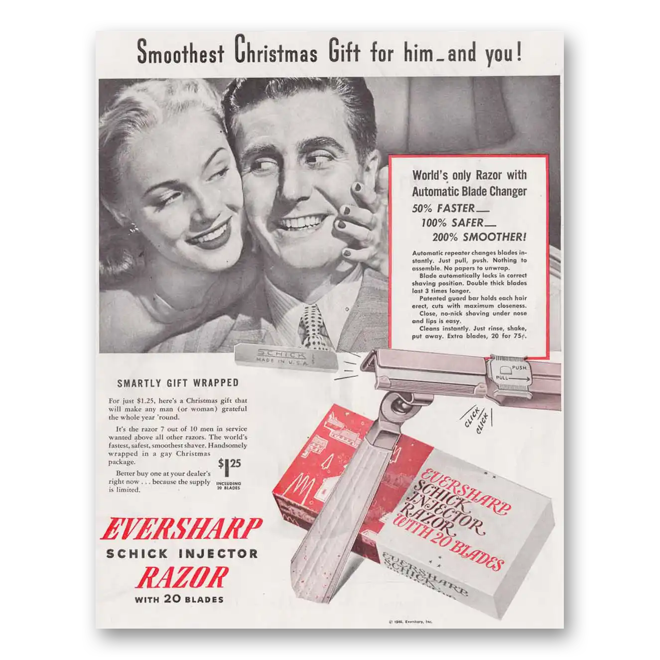 1946 Eversharp Razor Automatic Blade Changer Vintage Magazine Print Ad