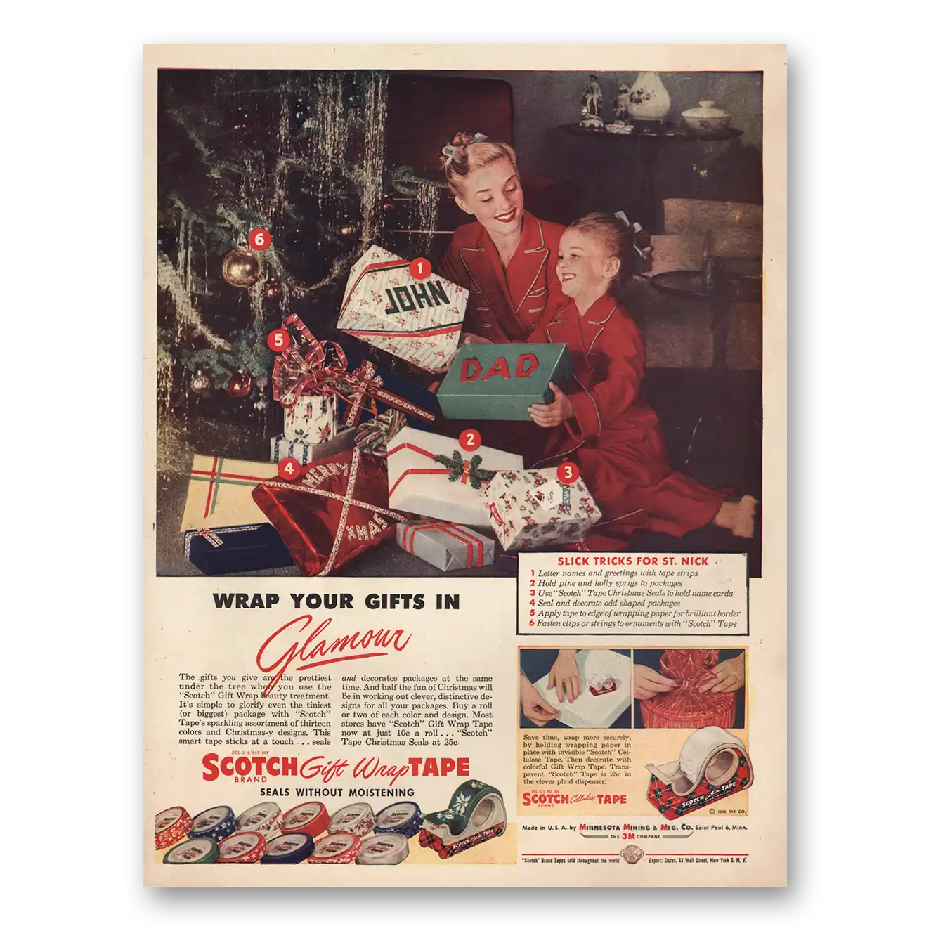 1946 Scotch Tape Wrap Your Gifts In Glamour Vintage Magazine Print Ad