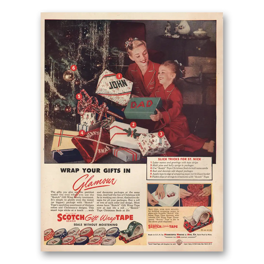 1946 Scotch Tape Wrap Your Gifts In Glamour Vintage Magazine Print Ad