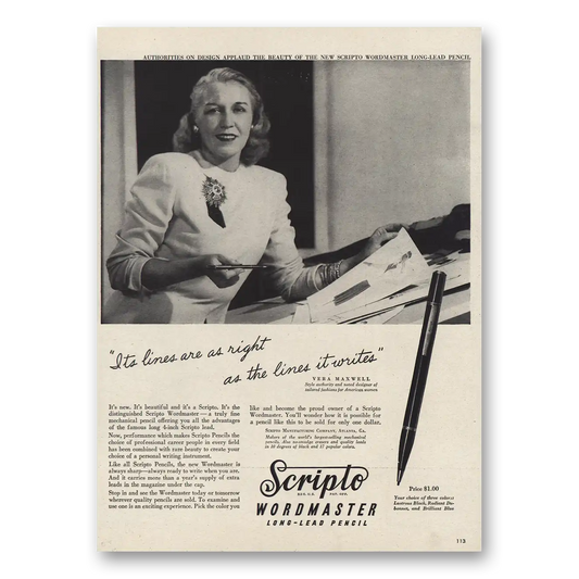 1946 Scripto Pencils Wordmaster Pencil Its Lines Are As Right Vintage Magazine Print Ad