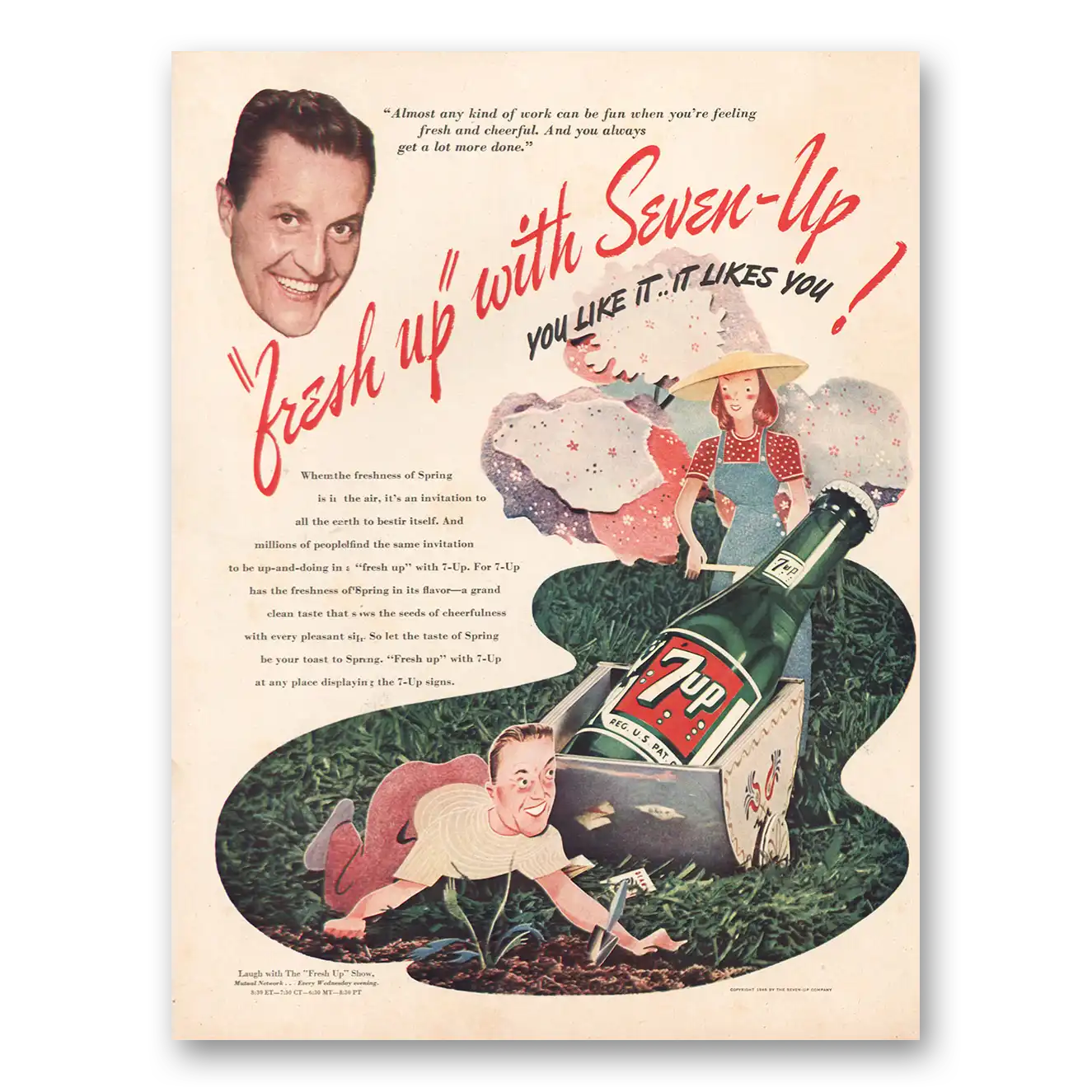 1946 7Up Fresh Up You Like It Likes You Vintage Magazine Print Ad