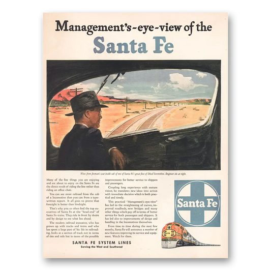 1946 Santa Fe Railway Lines Managements Eye View Vintage Magazine Print Ad