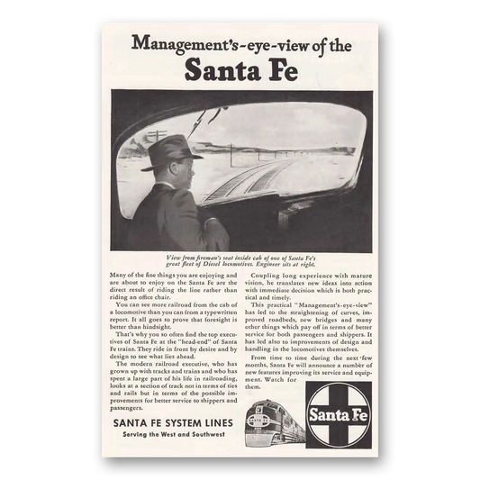 1946 Santa Fe Railway Managements Eye View Vintage Magazine Print Ad