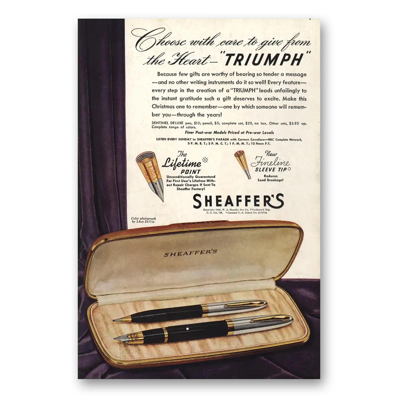 1946 Sheaffers Triumph Tuckaway Pen Give From the Heart Triumph Vintage Magazine Print Ad