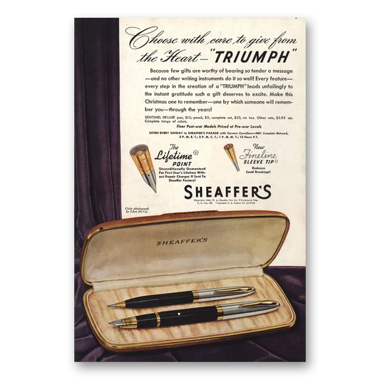 1946 Sheaffers Triumph Tuckaway Pen Give From the Heart Triumph Vintage Magazine Print Ad