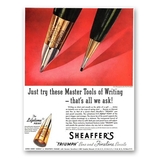 1946 Sheaffers Triumph Pen Master Tools of Writing Vintage Magazine Print Ad