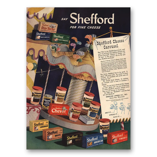 1946 Shefford Cheese Carousel Shefford Go Round Vintage Magazine Print Ad