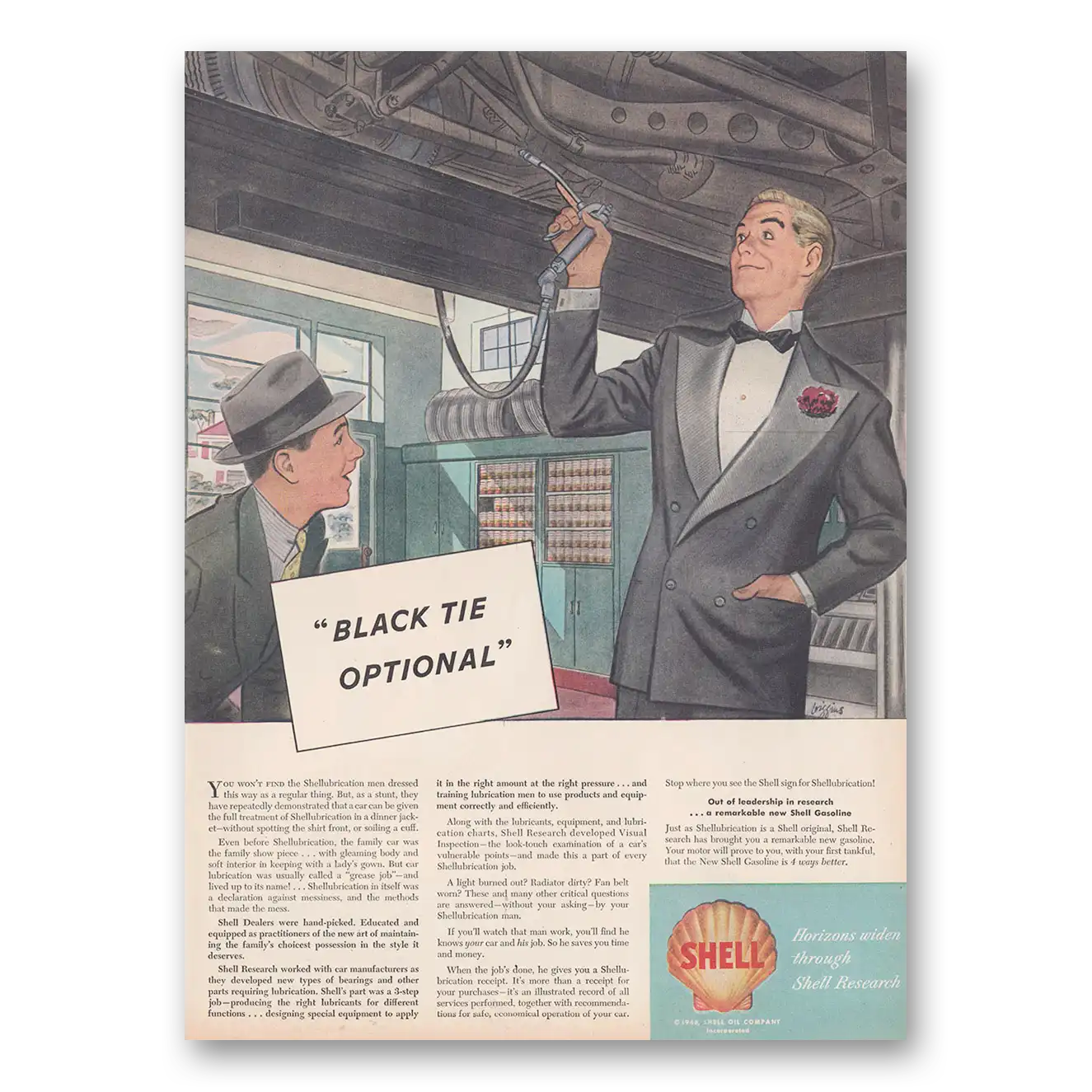 1946 Shell Service Stations Black Tie Optional Vintage Magazine Print Ad