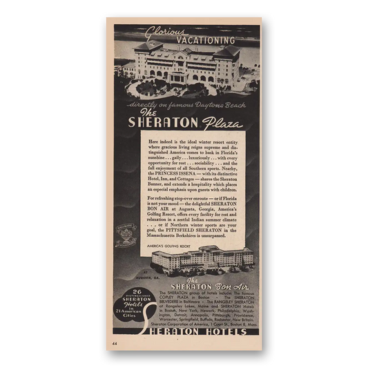 1946 Sheraton Hotels Glorious Vacationing Vintage Magazine Print Ad