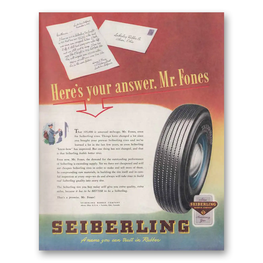 1946 Seiberling Tires Mr Fones Vintage Magazine Print Ad