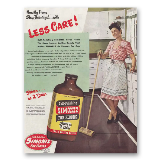 1946 Simoniz Floor Wax Less Care Vintage Magazine Print Ad