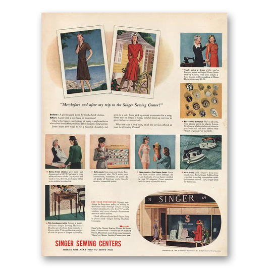 1946 Singer Sewing Centers Me Before and After My Trip Vintage Magazine Print Ad