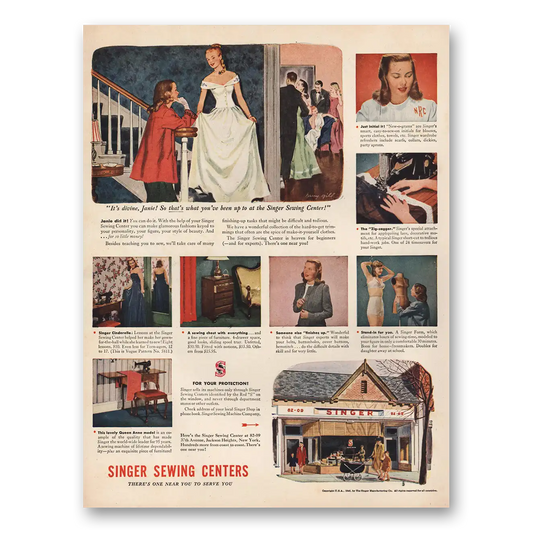 1946 Singer Sewing Centers Divine Janie Vintage Magazine Print Ad