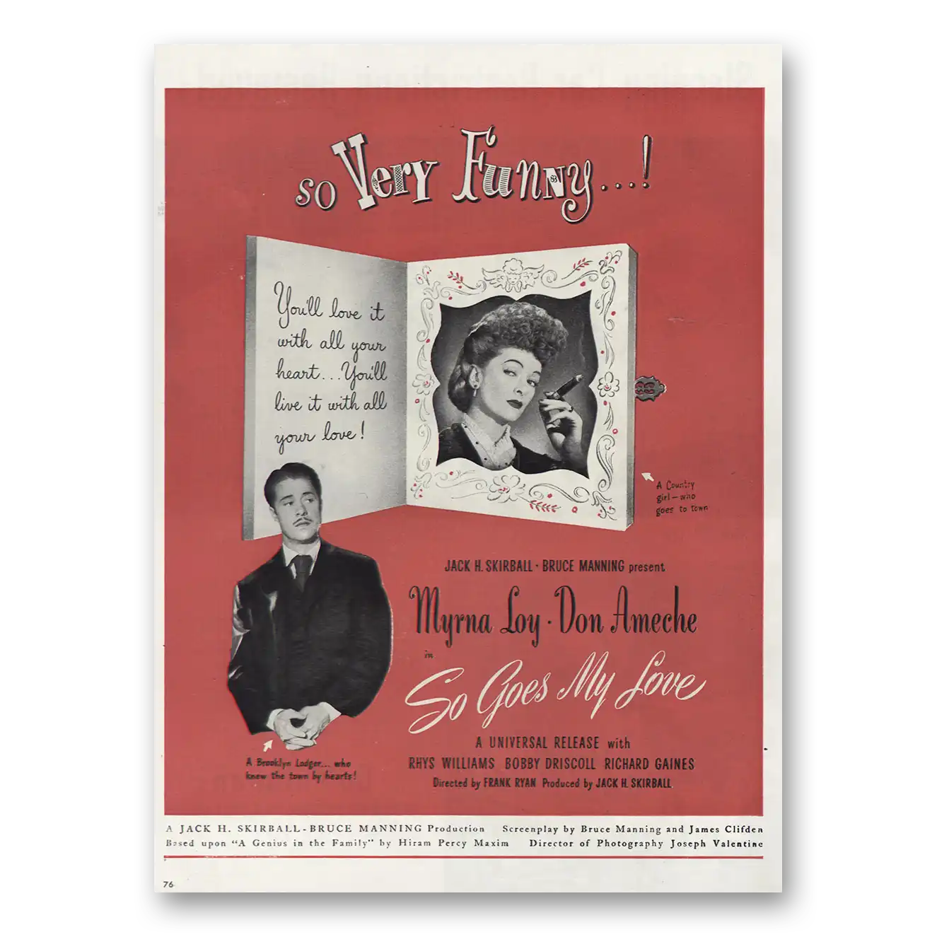 1946 So Goes My Love Movie Promo Myrna Loy and Don Ameche Vintage Magazine Print Ad