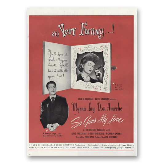 1946 So Goes My Love Movie Promo Myrna Loy and Don Ameche Vintage Magazine Print Ad