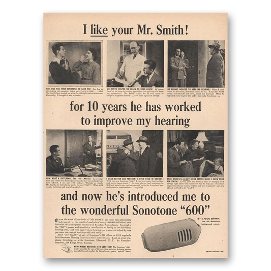 1946 Sonotone Hearing Aid I Like Your Mr Smith Vintage Magazine Print Ad