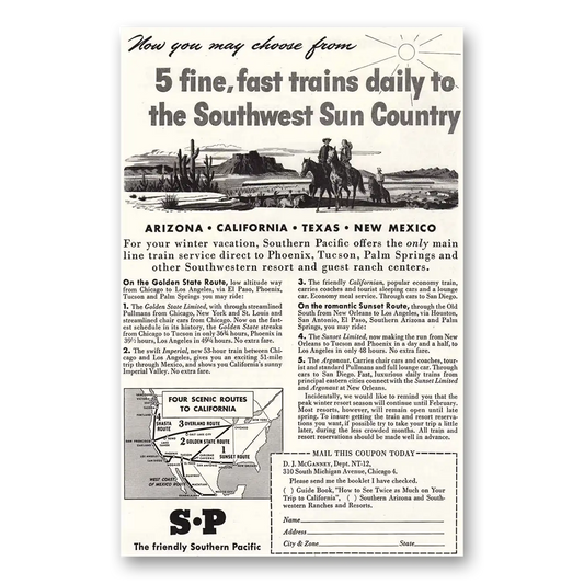 1946 Southern Pacific Southwest Sun Country Vintage Magazine Print Ad