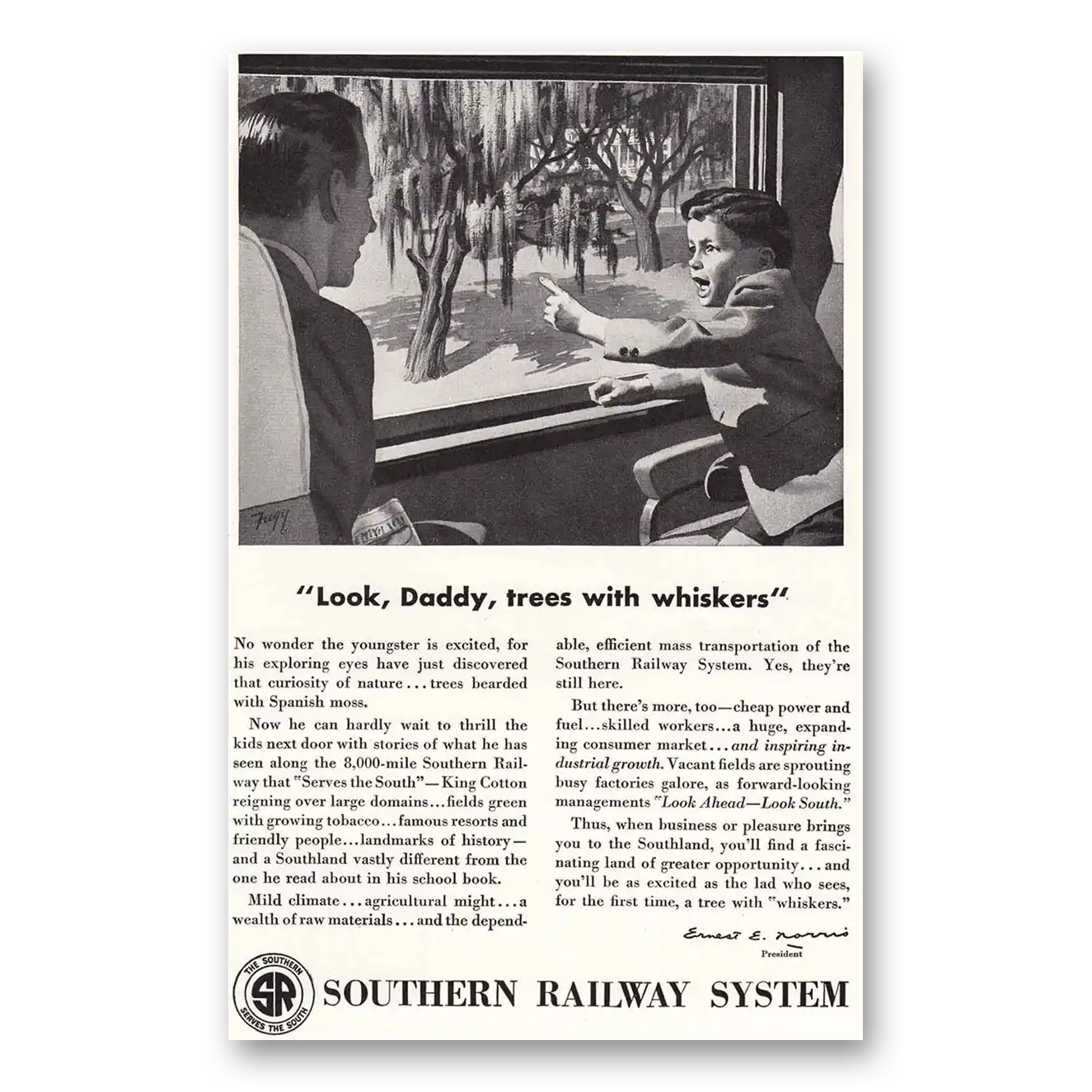 1946 Southern Railway Trees with Whiskers Vintage Magazine Print Ad