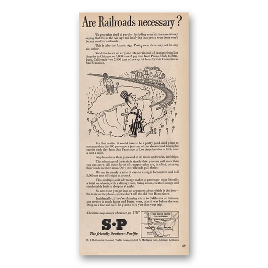 1946 Southern Pacific Are Railroads Necessary Vintage Magazine Print Ad