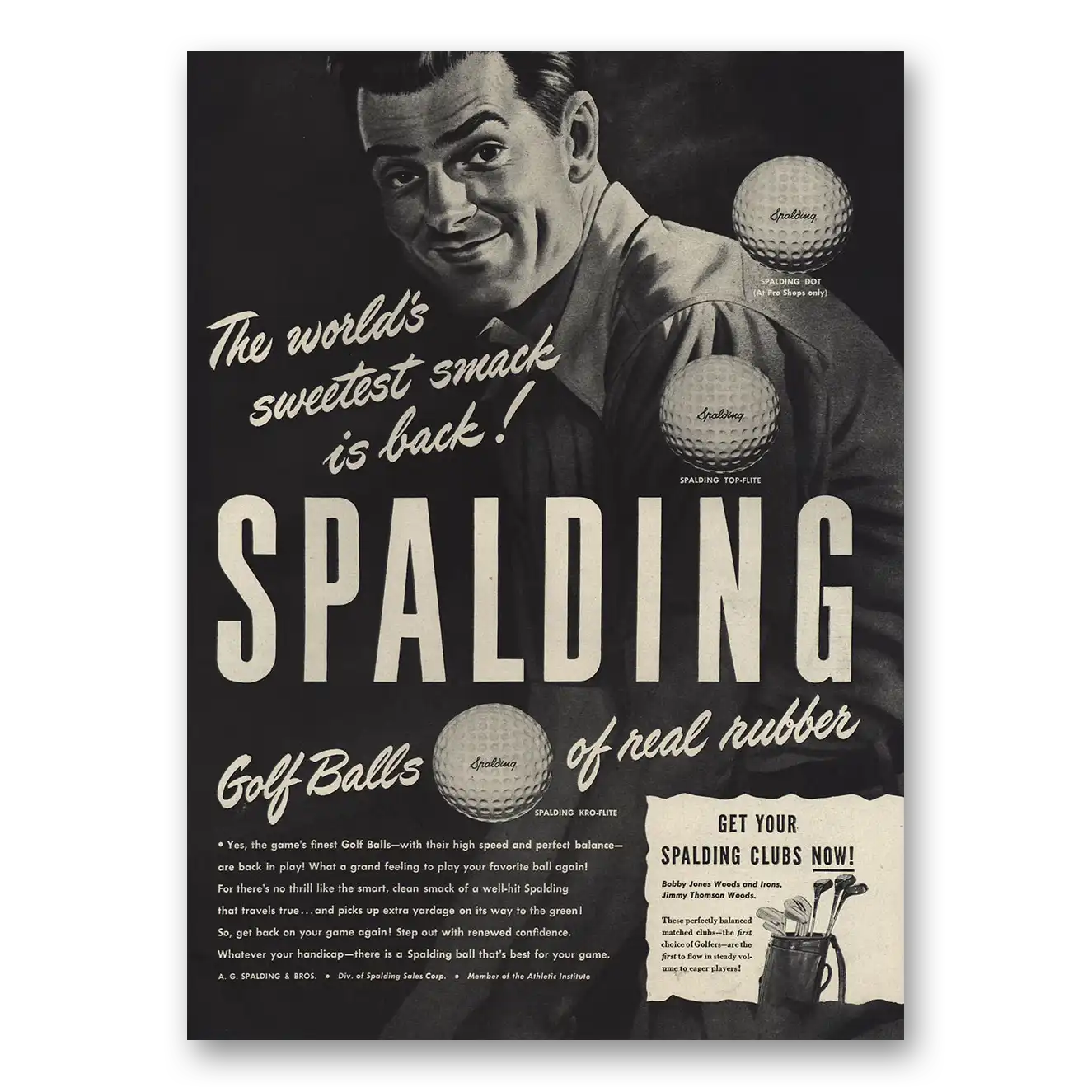 1946 Spalding Golf Balls Sweetest Smack Is Back Vintage Magazine Print Ad