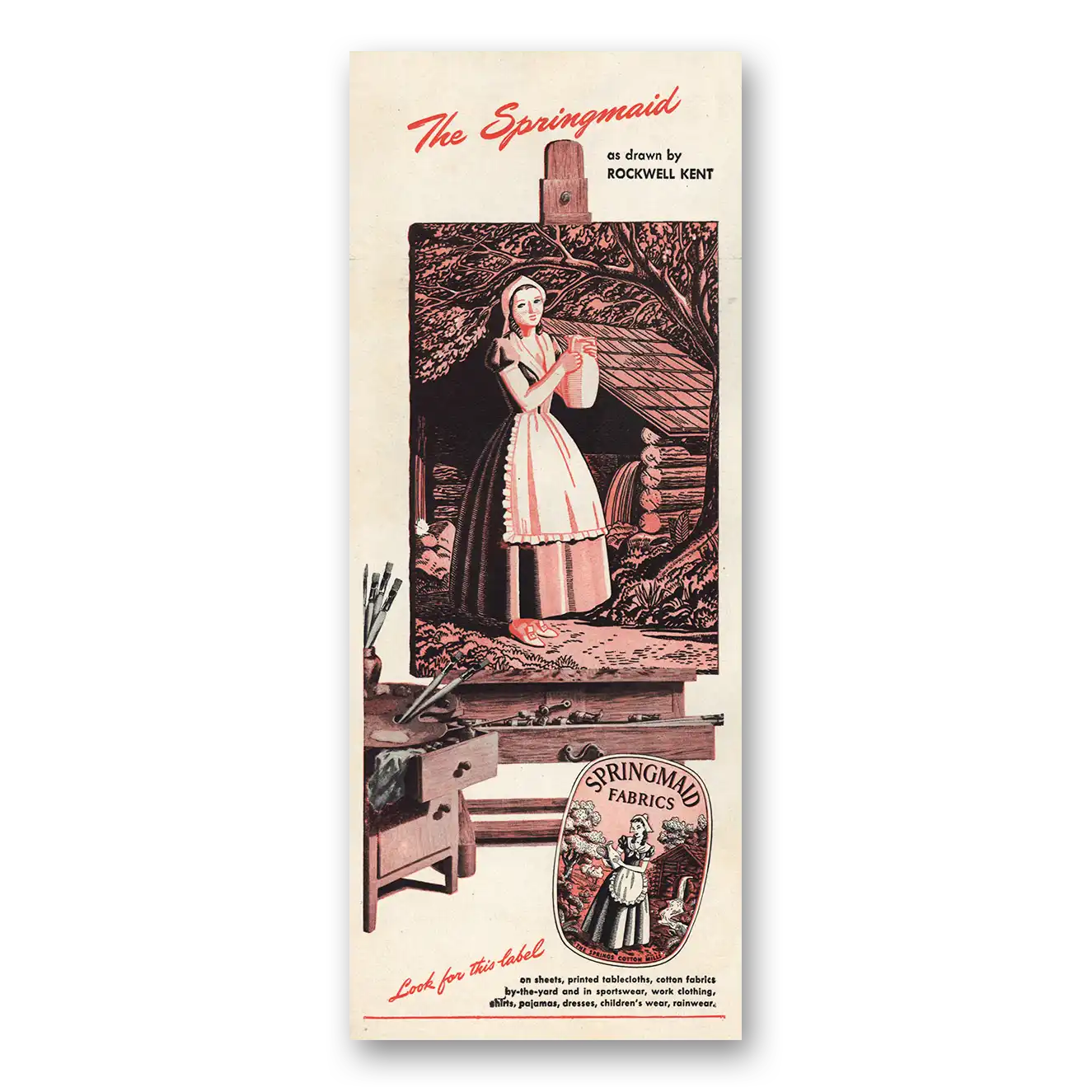 1946 Springmaid Fabrics Springmaid Rockwell Kent Vintage Magazine Print Ad