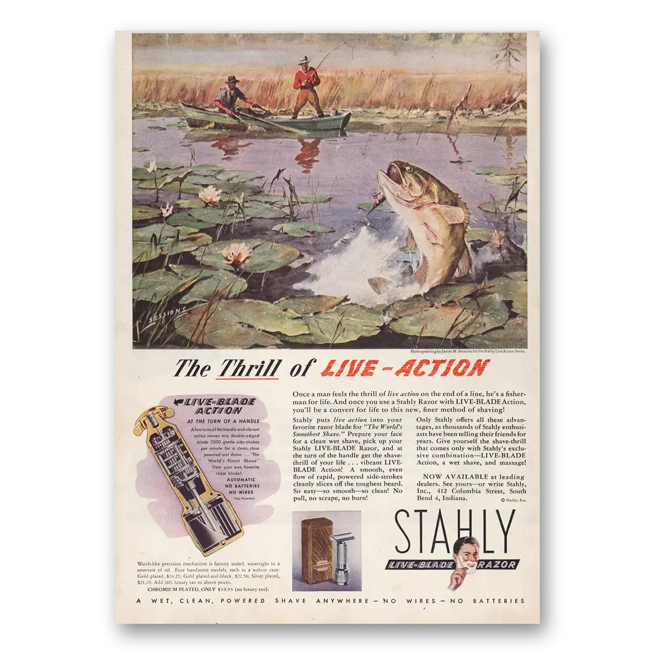 1946 Stahly Razor Thrill of Live Action Fishing Vintage Magazine Print Ad