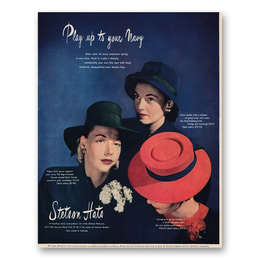 1946 Stetson Hats Play Up to Your Navy Vintage Magazine Print Ad