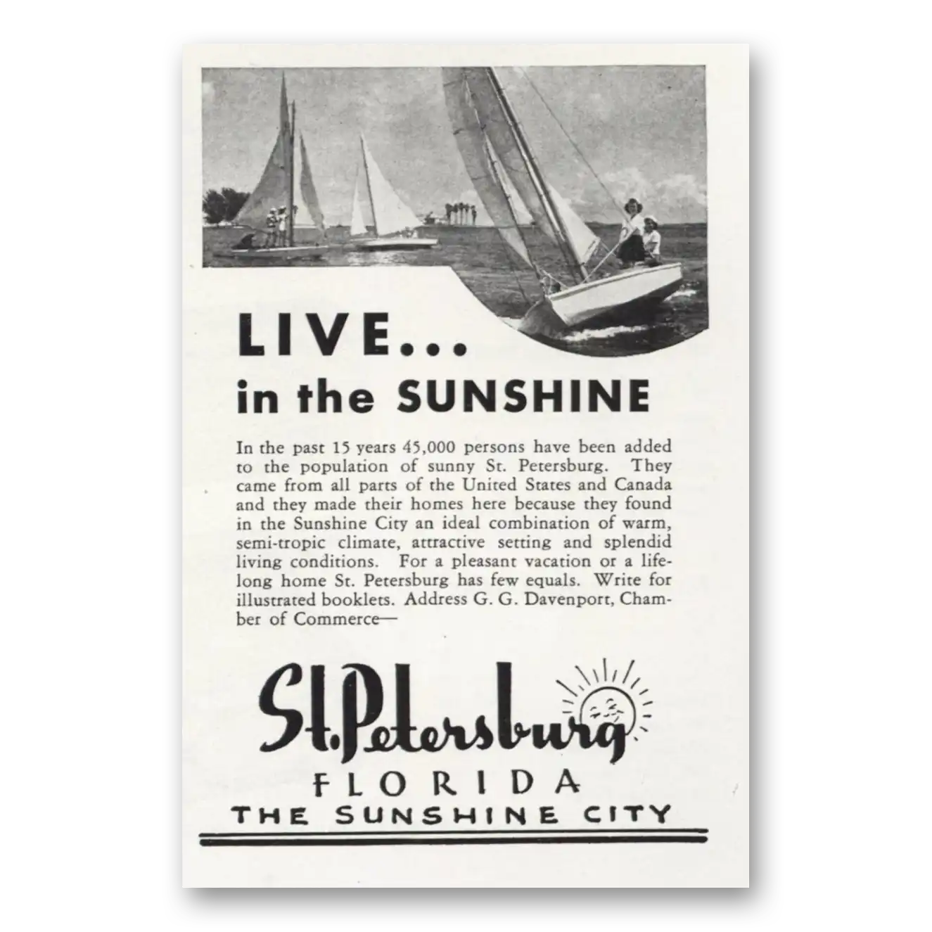 1946 St Petersburg Florida Live In the Sunshine Vintage Magazine Print Ad