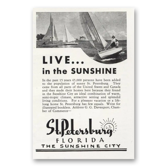 1946 St Petersburg Florida Live In the Sunshine Vintage Magazine Print Ad