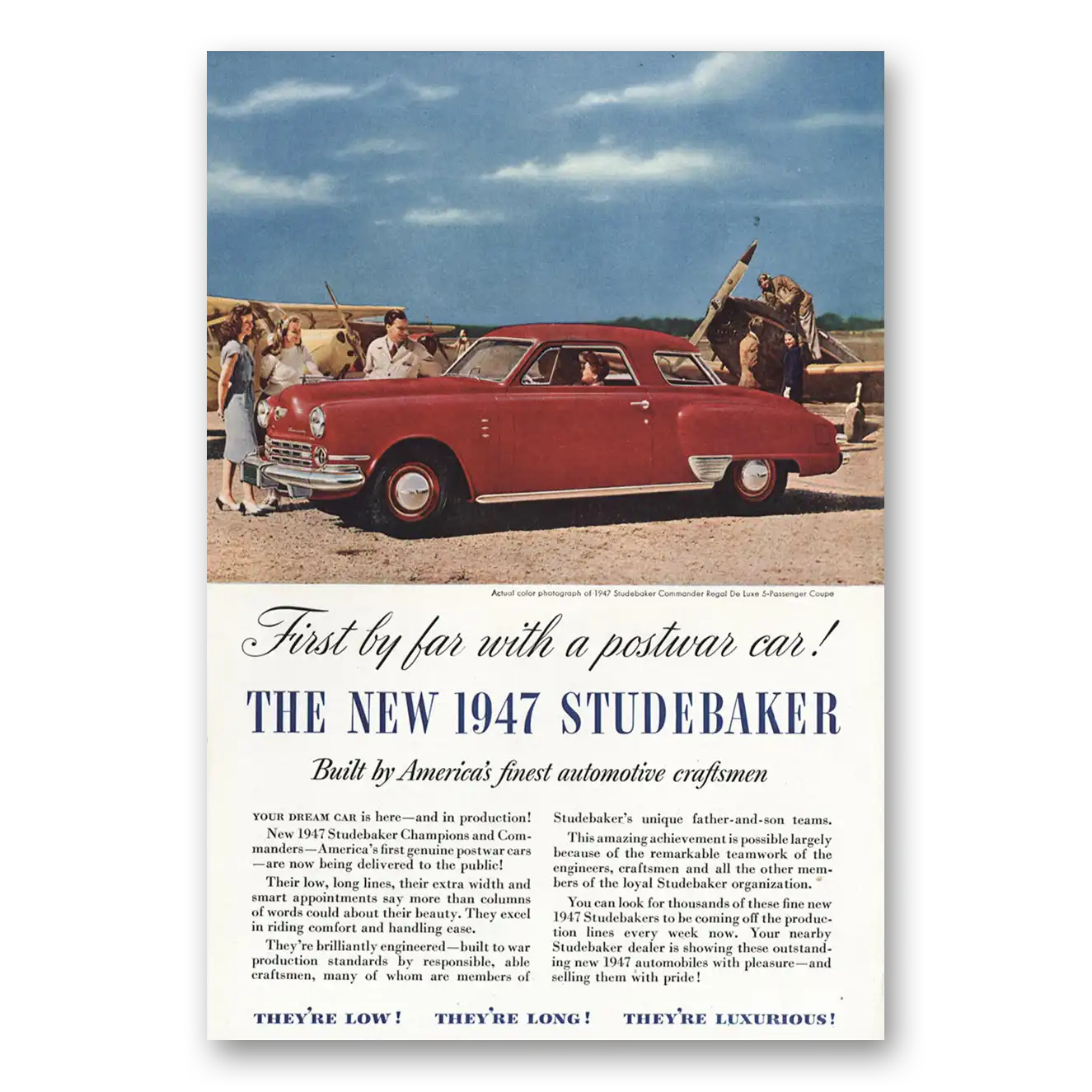 1946 Studebaker Commander First By Far with a Postwar Car Dream Car Vintage Magazine Print Ad