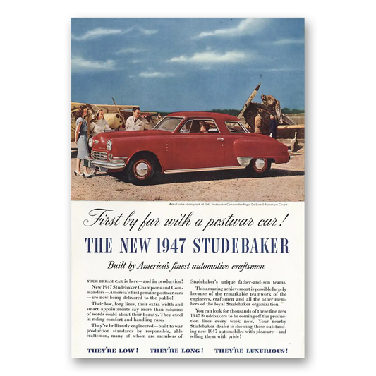 1946 Studebaker Commander First By Far with a Postwar Car Dream Car Vintage Magazine Print Ad