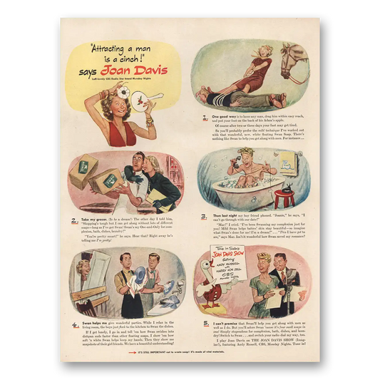 1946 Swan Soap Joan Davis Attracting a Man Is a Cinch Vintage Magazine Print Ad