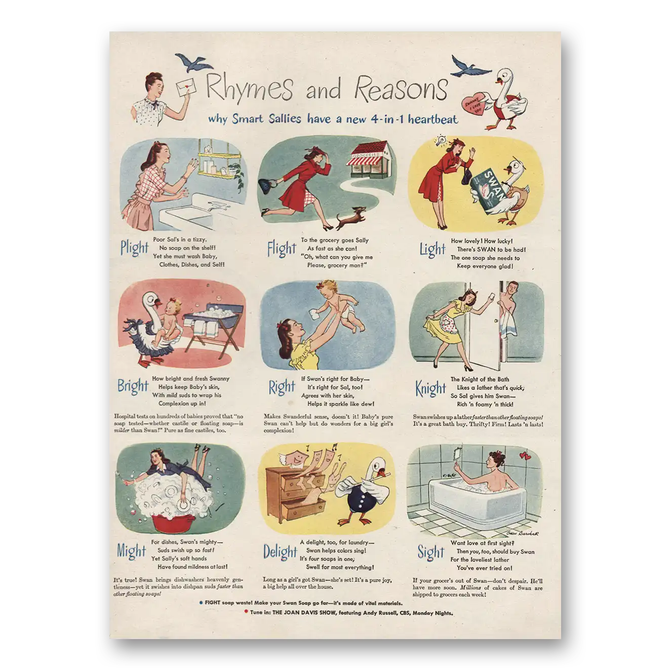 1946 Swan Soap Rhymes and Reasons Vintage Magazine Print Ad