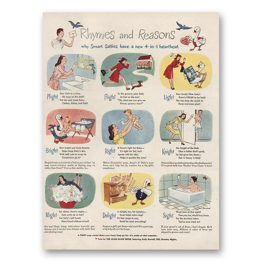 1946 Swan Soap Rhymes and Reasons Vintage Magazine Print Ad