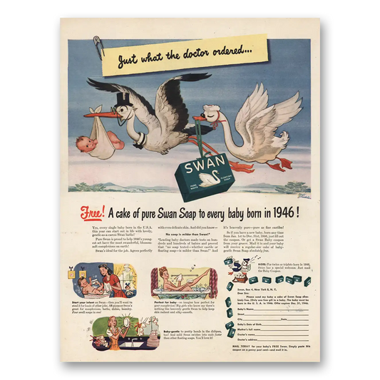 1946 Swan Soap Just What the Doctor Ordered Vintage Magazine Print Ad