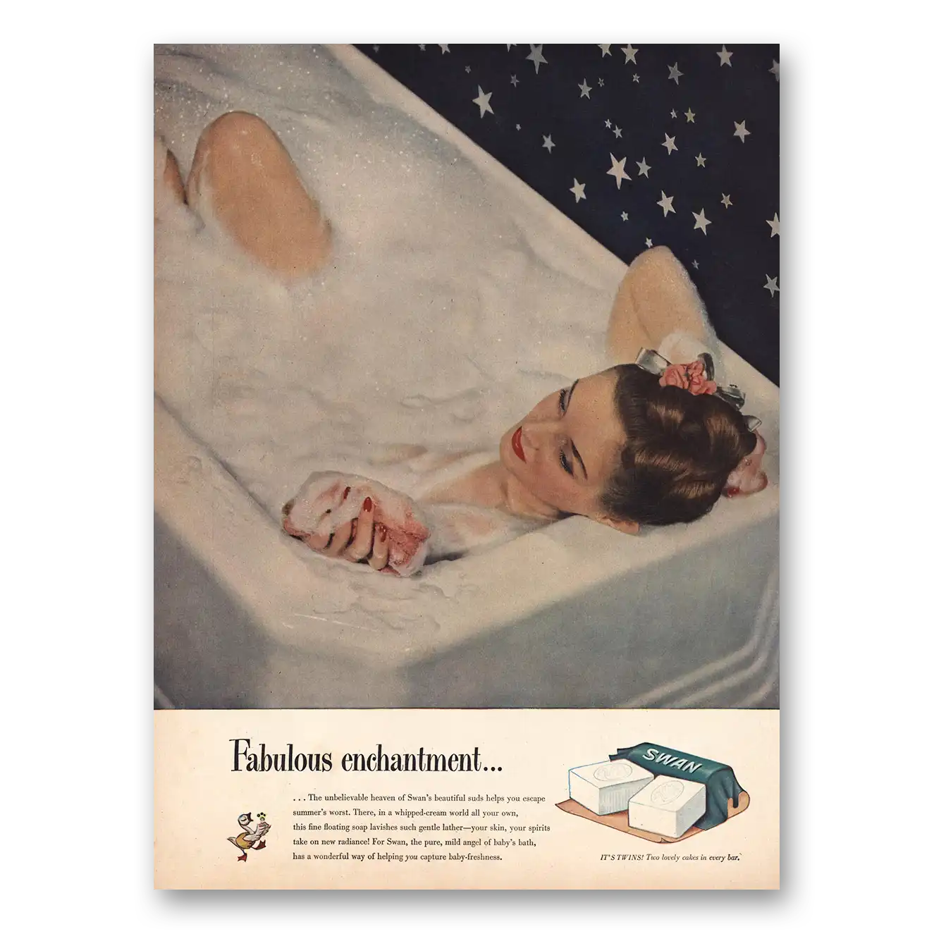 1946 Swan Soap Fabulous Enchantment Vintage Magazine Print Ad