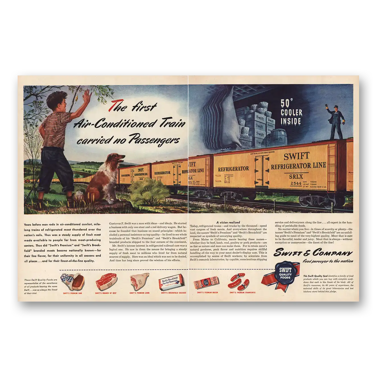 1946 Swift and Company Air Conditioned Train Vintage Magazine Print Ad