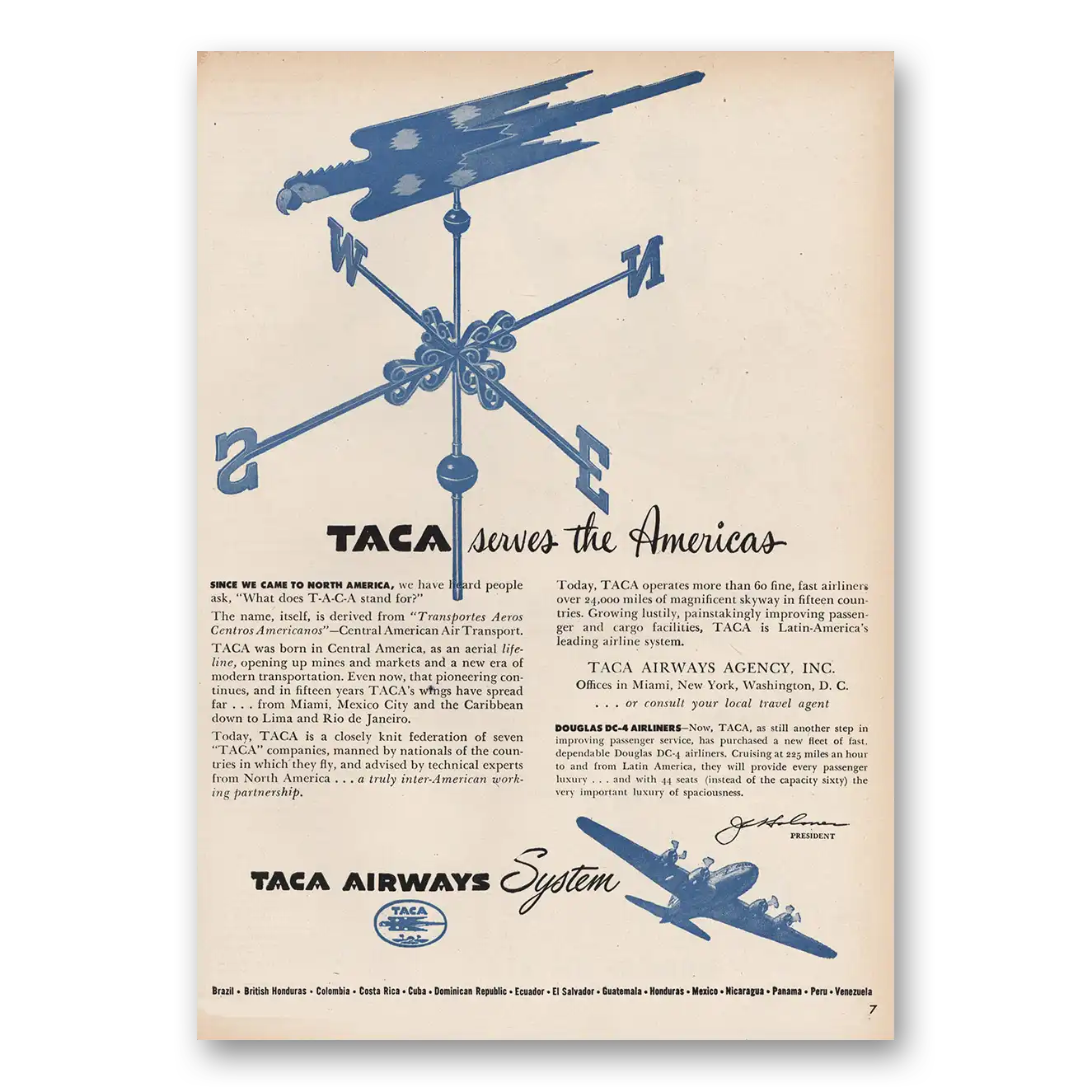 1946 TACA Airways Serves the Americas Vintage Magazine Print Ad