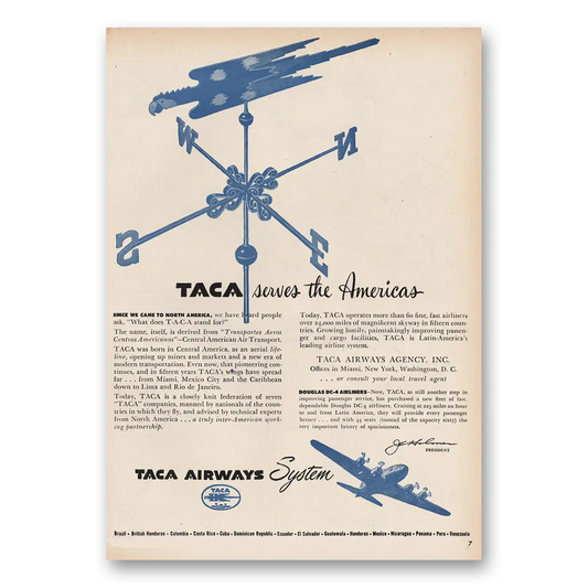 1946 TACA Airways Serves the Americas Vintage Magazine Print Ad