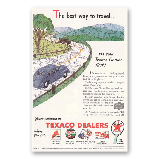 1946 Texaco Dealers Road Map Best Way to Travel Vintage Magazine Print Ad