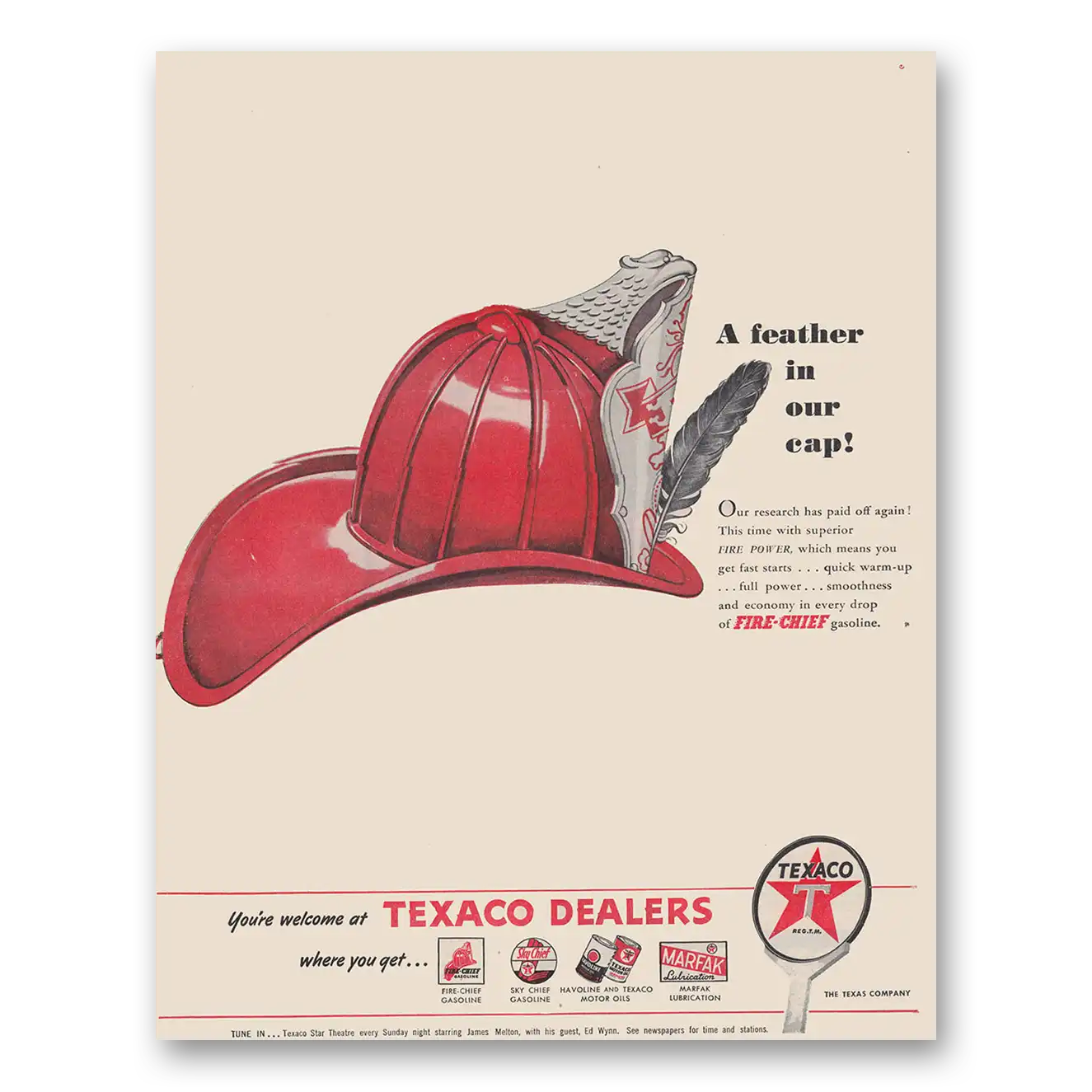 1946 Texaco Dealers Feather in Our Cap Vintage Magazine Print Ad