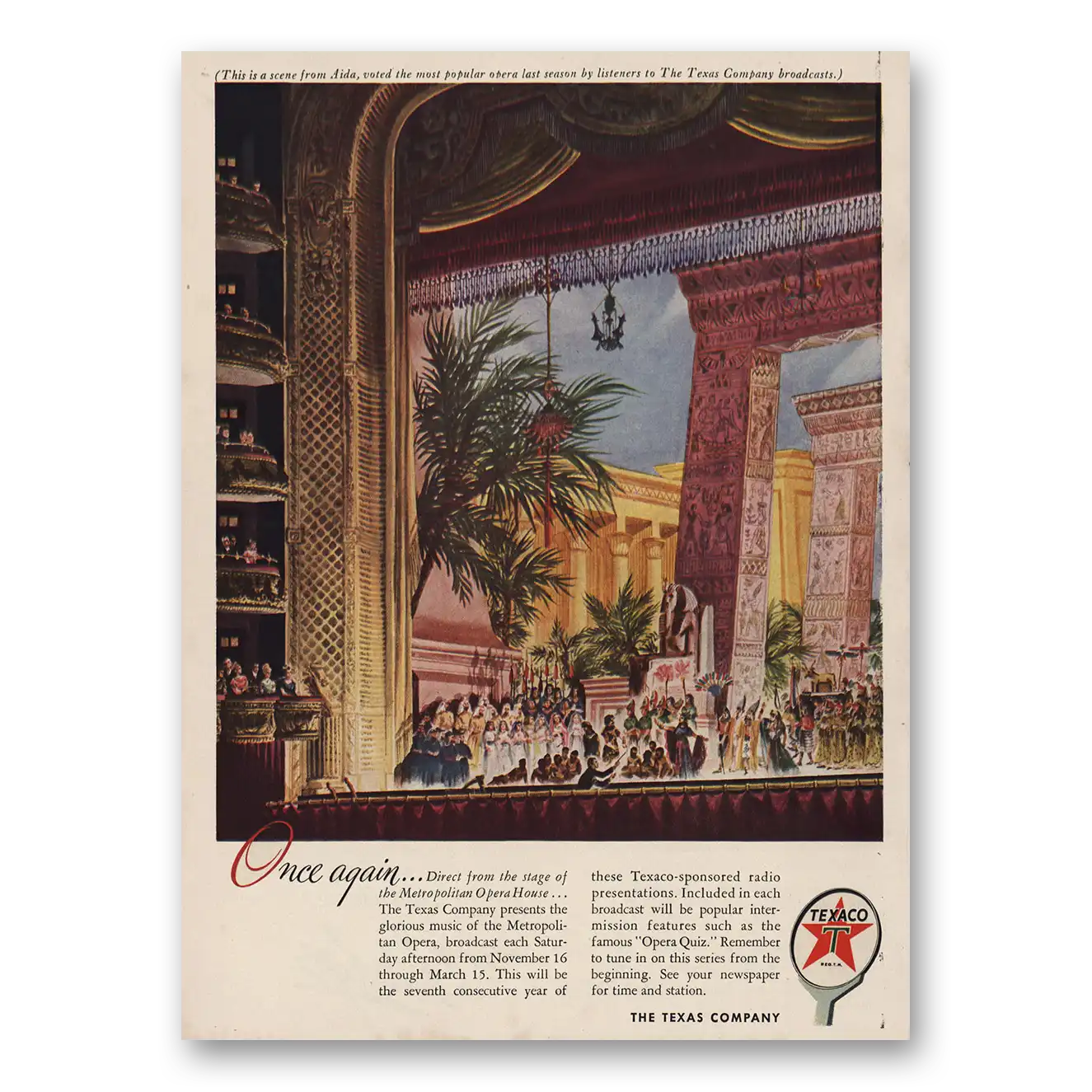 1946 Texaco Metropolitan Opera House Vintage Magazine Print Ad