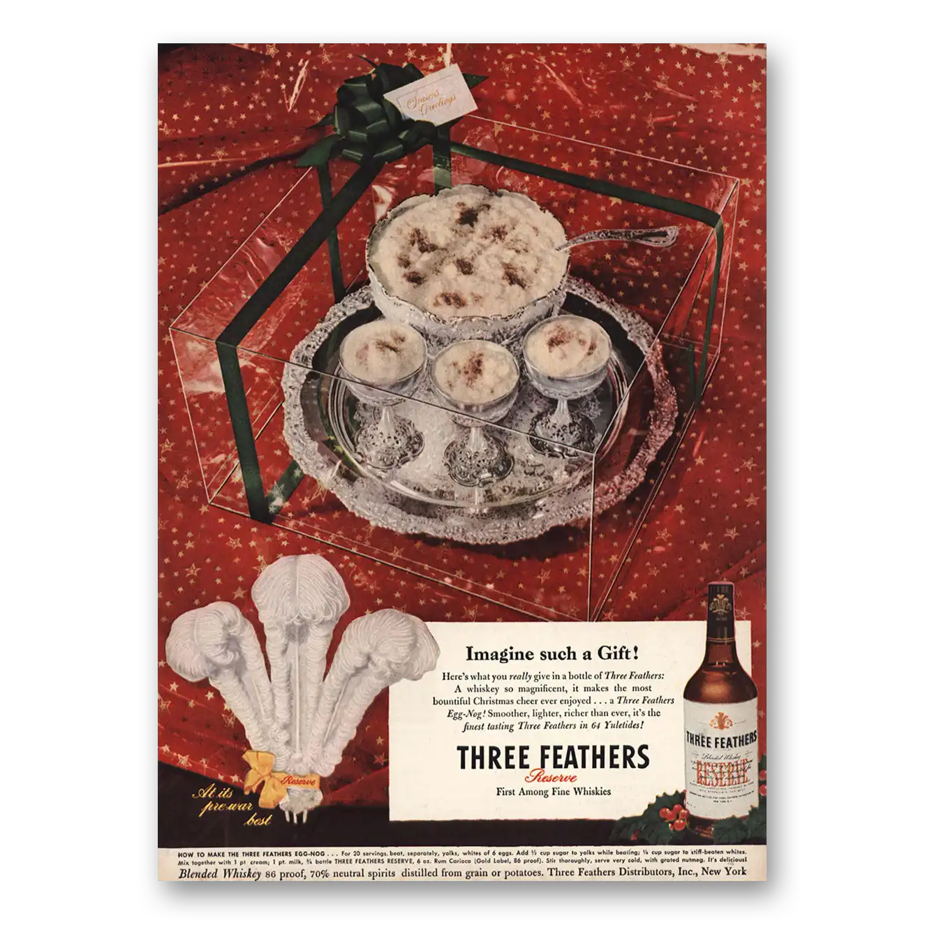 1946 Three Feathers Whiskey Imagine Such a Gift Vintage Magazine Print Ad